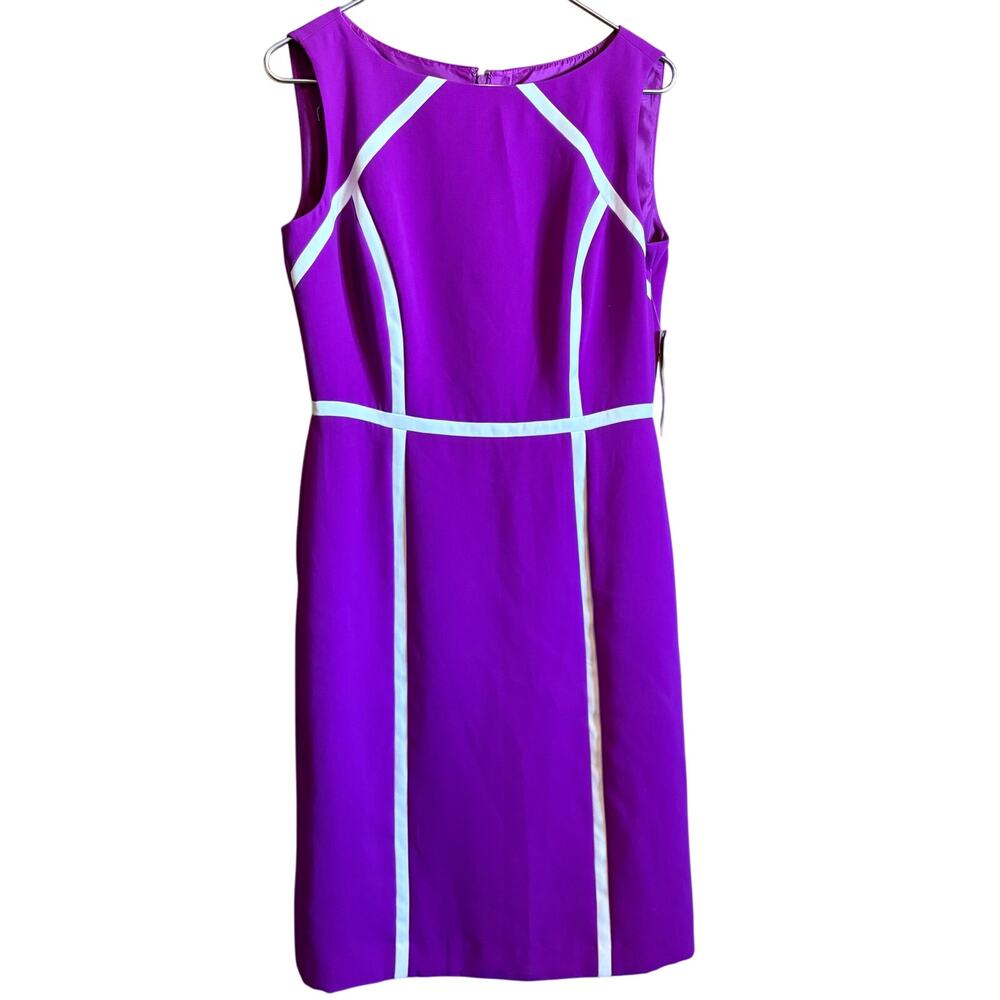 Preston & York Dress Womens 6 Sheath Midi Purple White Stripes Cap Sleeve NWT